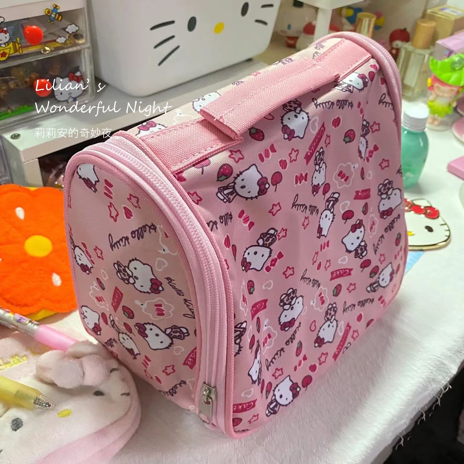 莉莉安hellokitty化妝包女學生卡通大容量旅行便攜手提洗漱收納包