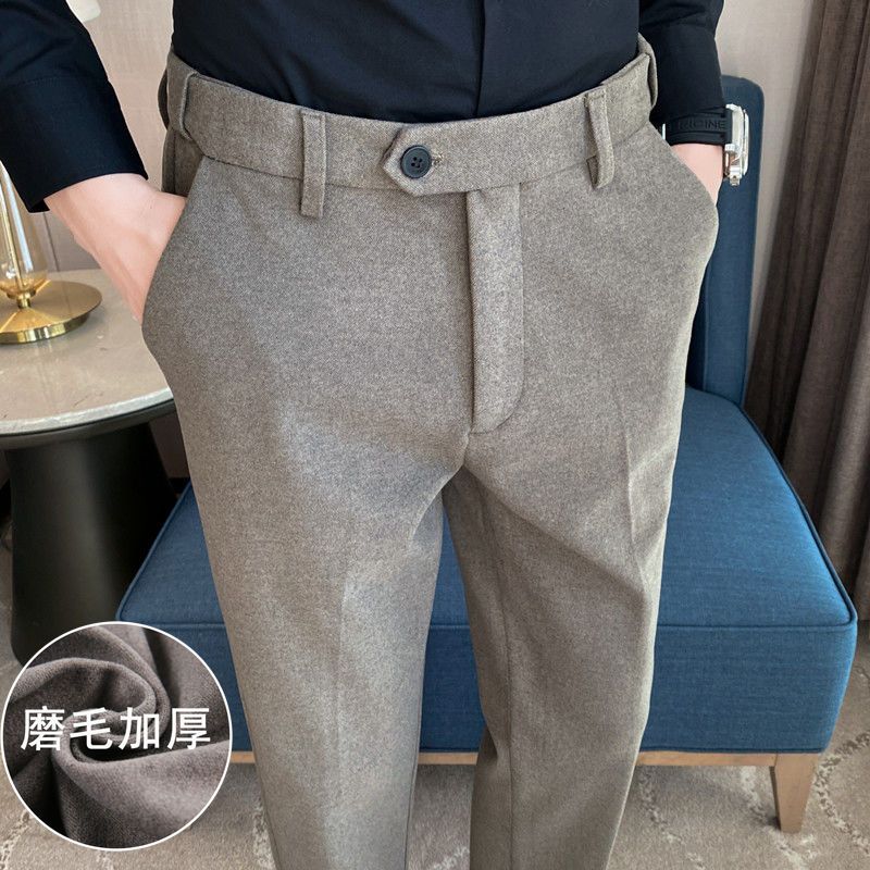 Autumn and winter woolen suit trousers for men, Korean style slim fit, thickened casual pants, business trendy woolen suit pants