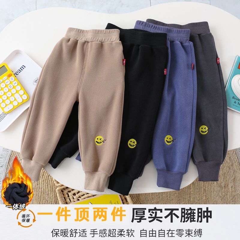 男童加絨運動褲子秋冬款寶寶洋氣一體絨保暖褲小童休閒褲加厚長褲