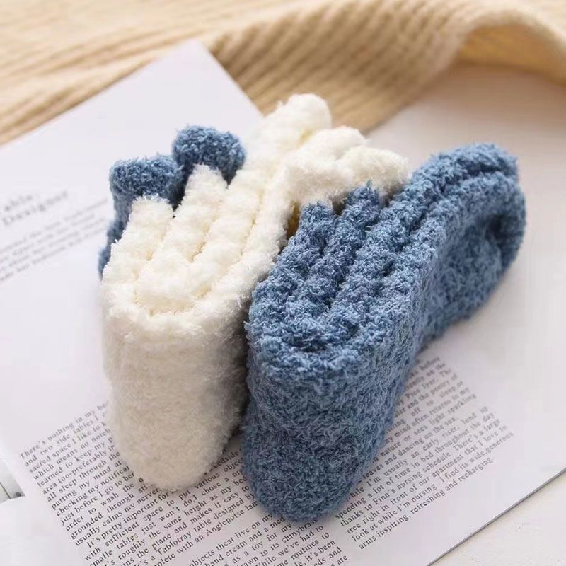 珊瑚绒袜子女秋冬季加绒加厚睡眠袜地板袜防寒保暖中筒袜月子袜