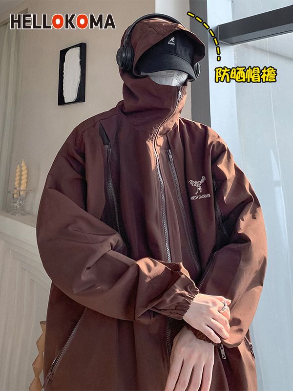 港风机能工装棉服男秋冬季棉袄女潮流美式冲锋衣外套户外登山风衣