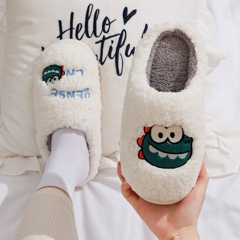 Buy one get one free cotton slippers female couple indoor and outdoor home anti-slip plus velvet thickened warm winter slippers male super soft