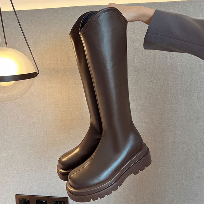 Fat mm big tube brown knight boots women v mouth boots thick leg high boots thick bottom boots large size women's boots