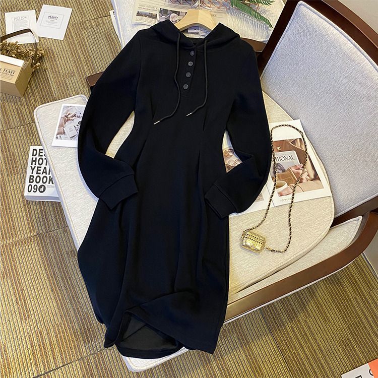 Fat sister casual long-sleeved long sweater dress spring and autumn loose waist slimming extra large size 300 catties dress