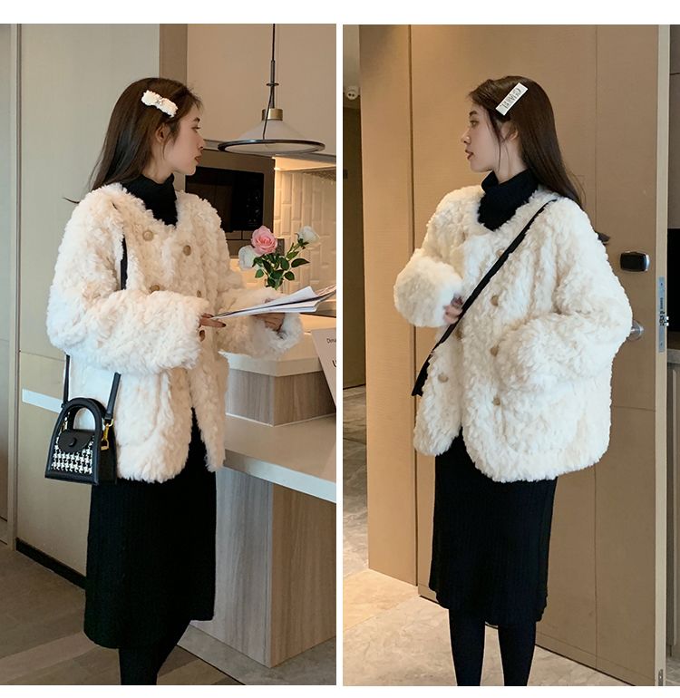 Xiaoxiangfeng Lamb Hair sieviešu īsie 2023. gada ziemas jauni mazi un vaļīgi biezas vilnas kokvilnas mētelis_voghion.com