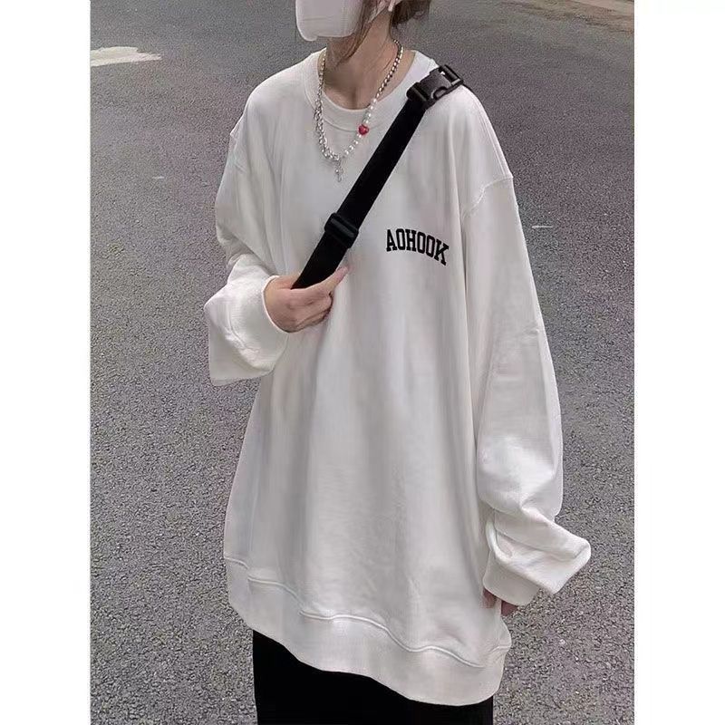 加絨加厚白色衛衣女春秋季韓版寬鬆ins國潮小眾字母學生上衣外套