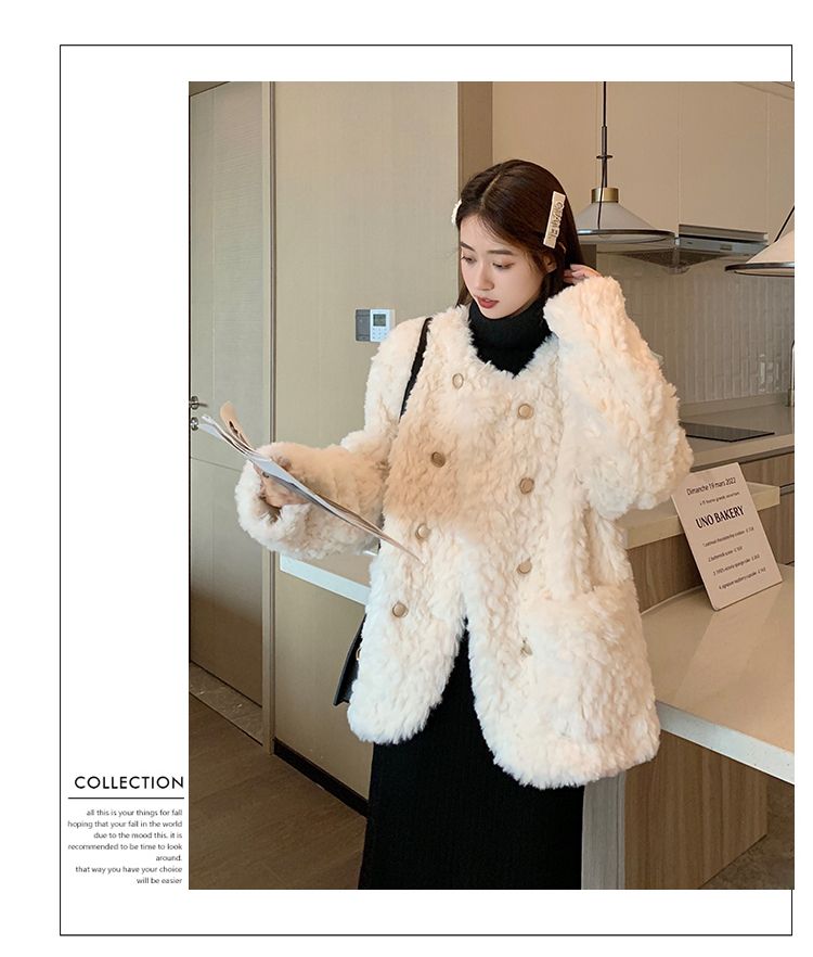 Xiaoxiangfeng Lamb Hair sieviešu īsie 2023. gada ziemas jauni mazi un vaļīgi biezas vilnas kokvilnas mētelis_voghion.com