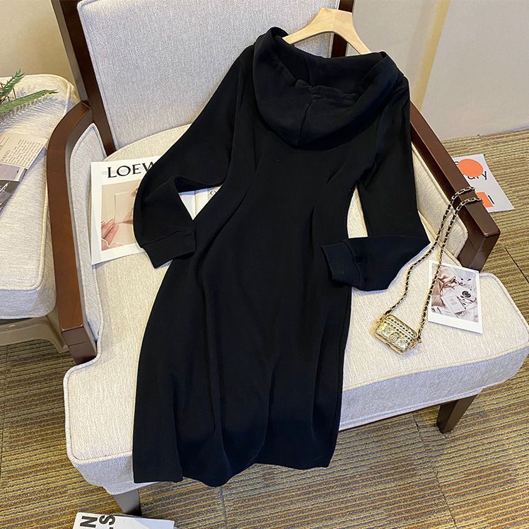 Fat sister casual long-sleeved long sweater dress spring and autumn loose waist slimming extra large size 300 catties dress