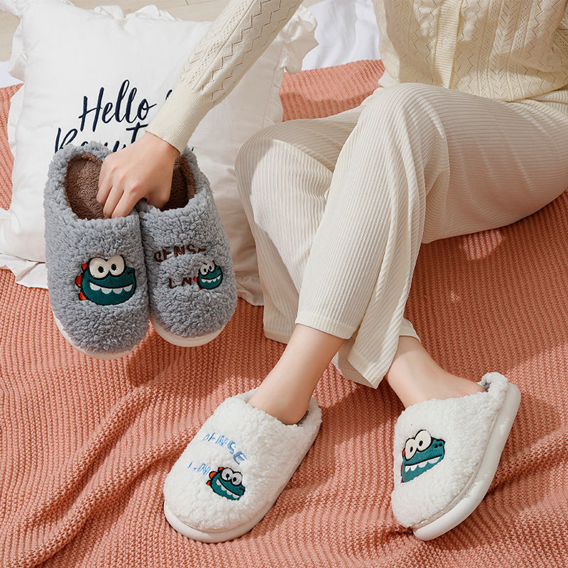 Buy one get one free cotton slippers female couple indoor and outdoor home anti-slip plus velvet thickened warm winter slippers male super soft