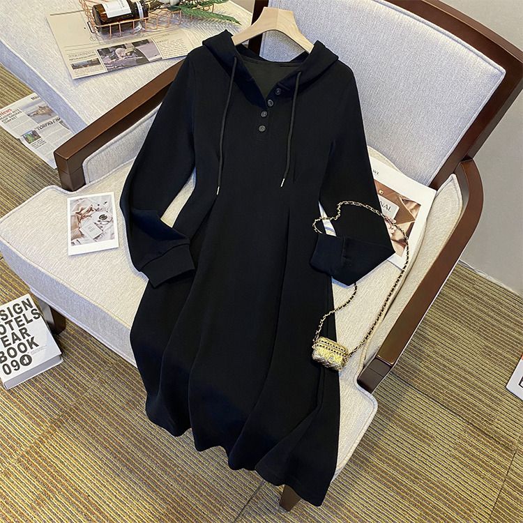 Fat sister casual long-sleeved long sweater dress spring and autumn loose waist slimming extra large size 300 catties dress