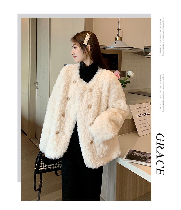 Xiaoxiangfeng Lamb Hair sieviešu īsie 2023. gada ziemas jauni mazi un vaļīgi biezas vilnas kokvilnas mētelis_voghion.com