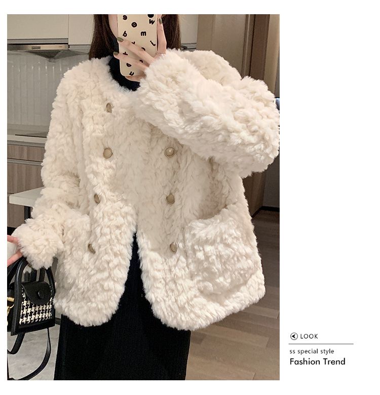 Xiaoxiangfeng Lamb Hair sieviešu īsie 2023. gada ziemas jauni mazi un vaļīgi biezas vilnas kokvilnas mētelis_voghion.com