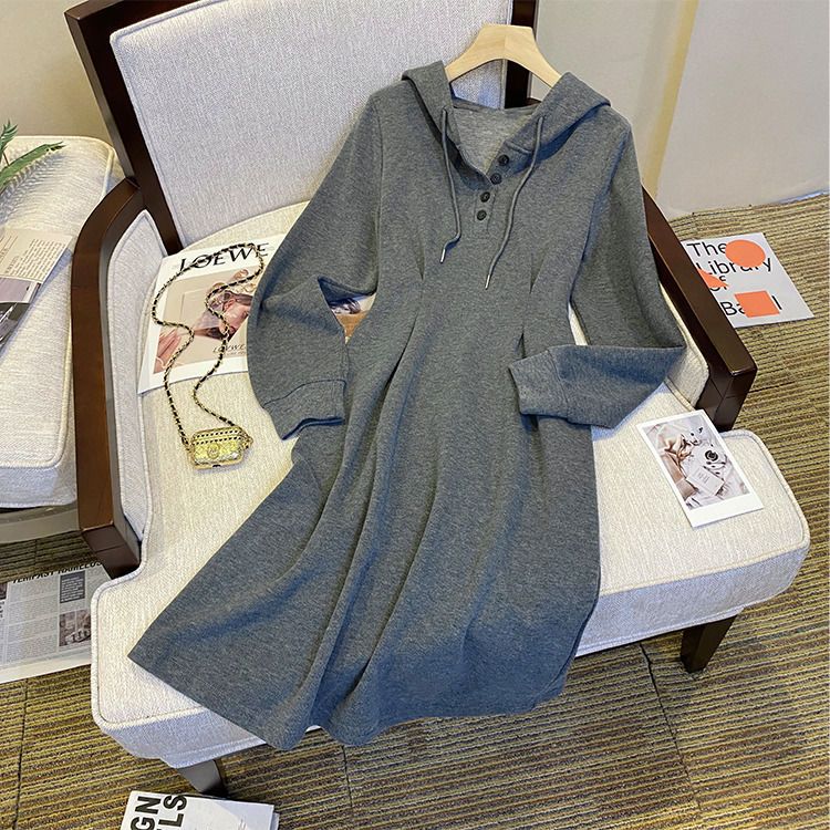 Fat sister casual long-sleeved long sweater dress spring and autumn loose waist slimming extra large size 300 catties dress