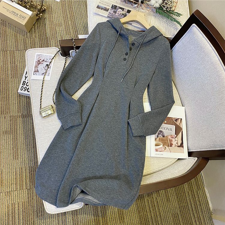 Fat sister casual long-sleeved long sweater dress spring and autumn loose waist slimming extra large size 300 catties dress