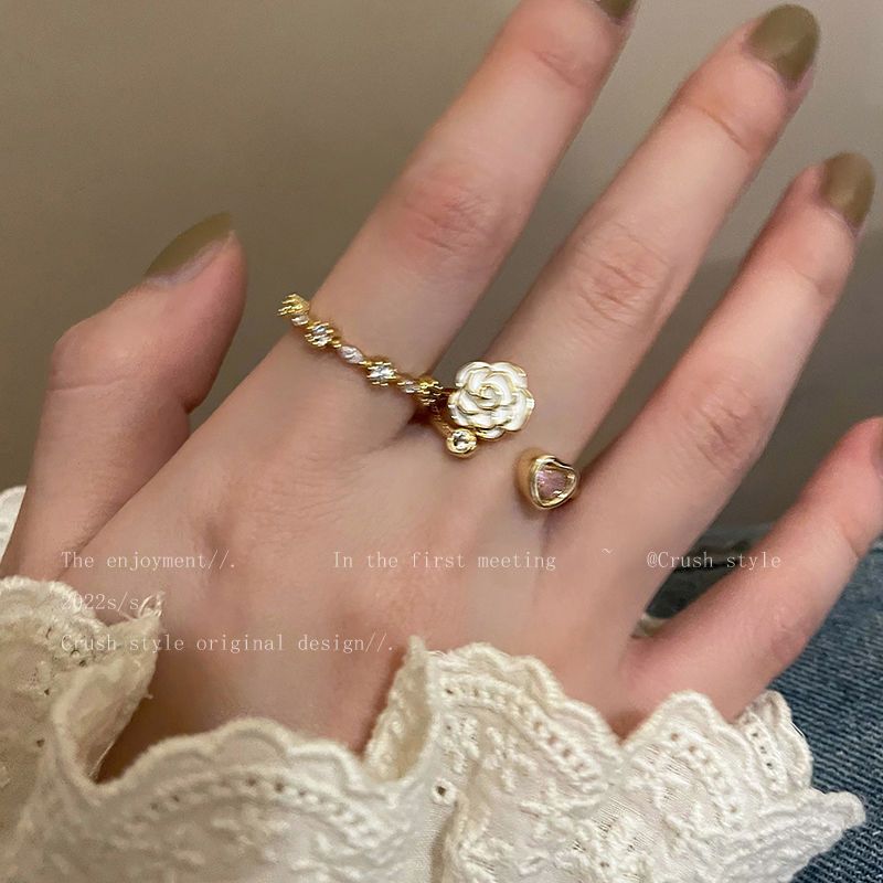 French Romance ~ Camellia Love Open Ring Female Ins Niche Design Ring Fashion Net Red Index Finger Ring