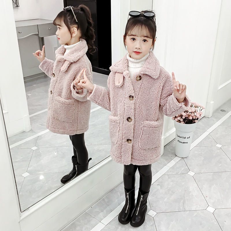 Girls' coat 2022 autumn and winter latest style thickened middle and big children's woolen coat foreign style children's coat female