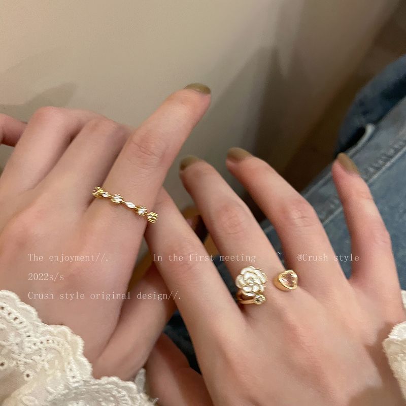 French Romance ~ Camellia Love Open Ring Female Ins Niche Design Ring Fashion Net Red Index Finger Ring