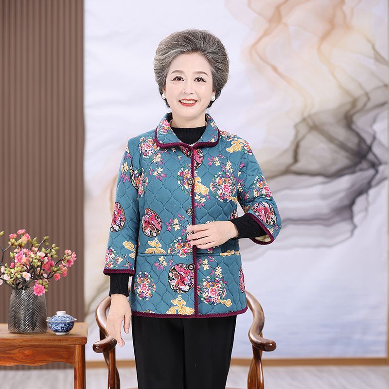 Middle-aged and elderly women's autumn and winter cotton-padded jacket with mid-sleeve waistcoat plus velvet and thick jacket for the elderly and mother's half-sleeved vest for grandma