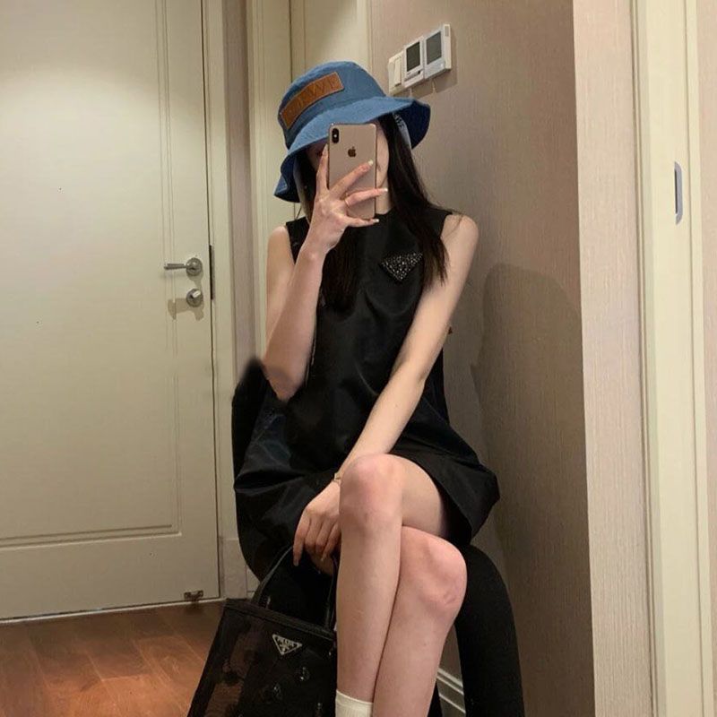 Internet celebrity same style  spring Korean style college style lapel shirt + sleeveless vest dress two-piece suit for women