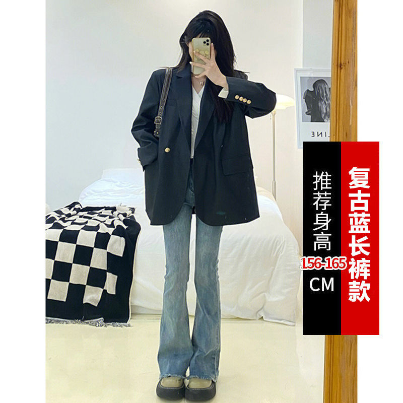 Retro raw edge micro-launched jeans women's small stature autumn and winter new high waist slim straight design slim trousers
