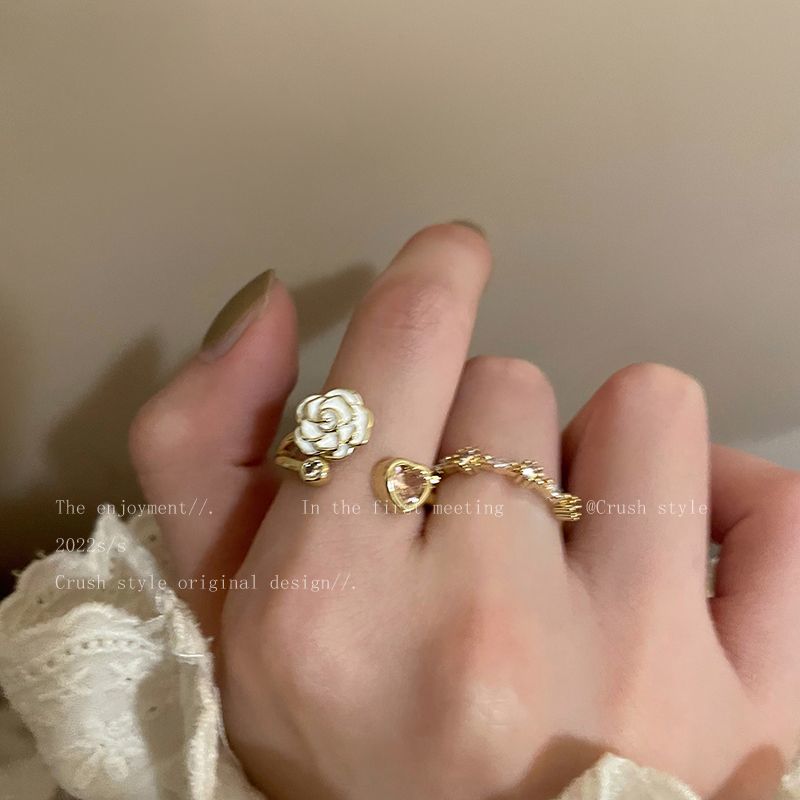 French Romance ~ Camellia Love Open Ring Female Ins Niche Design Ring Fashion Net Red Index Finger Ring