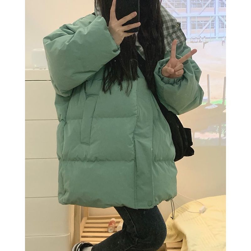 Korean version of contrasting plaid bread coat and cotton coat for women in winter new style student loose and versatile thickened stand collar cotton coat