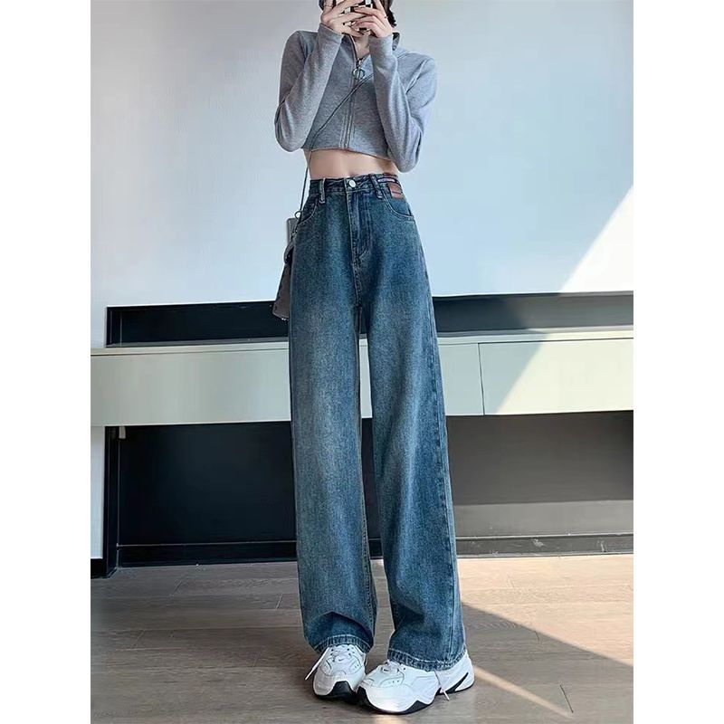 YSYOURS辣妹闊腿牛仔褲女春秋高腰寬鬆顯瘦直筒大碼垂感拖地長褲