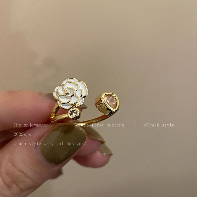 French Romance ~ Camellia Love Open Ring Female Ins Niche Design Ring Fashion Net Red Index Finger Ring