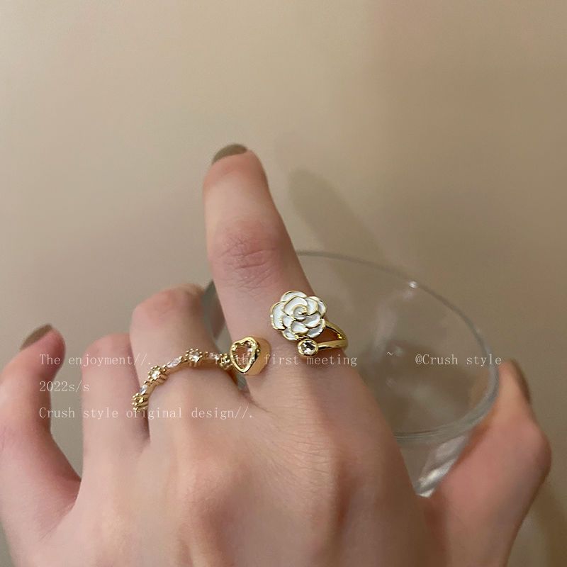 French Romance ~ Camellia Love Open Ring Female Ins Niche Design Ring Fashion Net Red Index Finger Ring