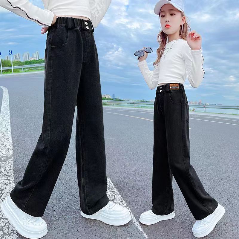 Girls wide-leg pants  new autumn clothing children's denim trousers Korean style foreign style casual loose pants