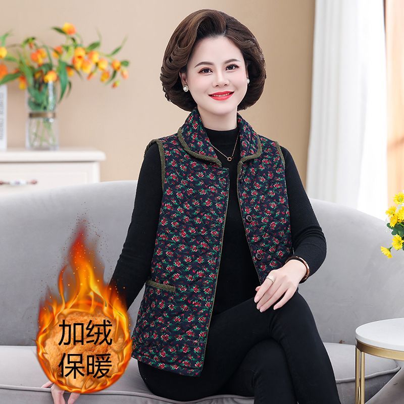Winter women's new fleece vest middle-aged and elderly mother's thickened vest jacket loose large size warm vest for women
