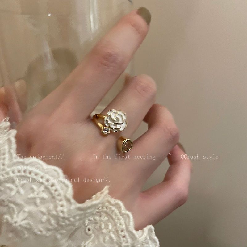 French Romance ~ Camellia Love Open Ring Female Ins Niche Design Ring Fashion Net Red Index Finger Ring