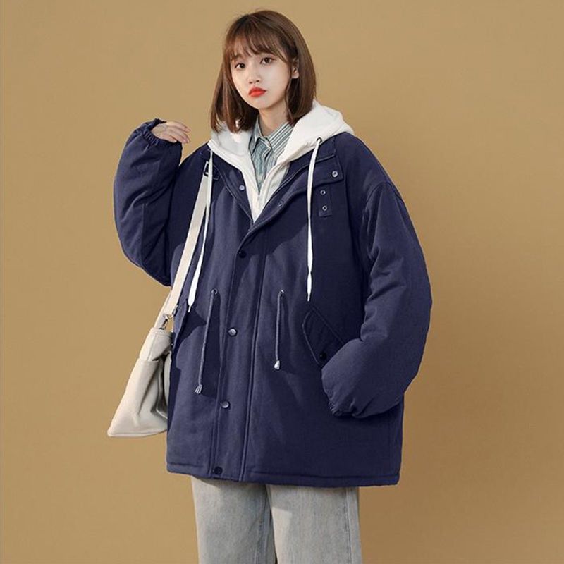 Autumn and winter lamb velvet plus velvet thick baseball jacket women's 2022 new Korean version of the loose student hooded cotton coat tide