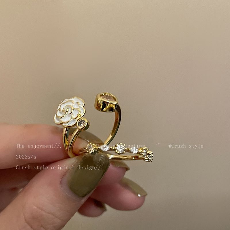 French Romance ~ Camellia Love Open Ring Female Ins Niche Design Ring Fashion Net Red Index Finger Ring