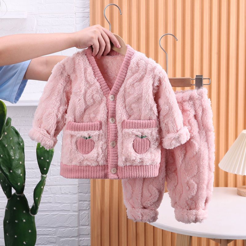 寶寶秋冬加絨睡衣2022新款女童加厚法蘭絨保暖套裝家居服兩件套潮