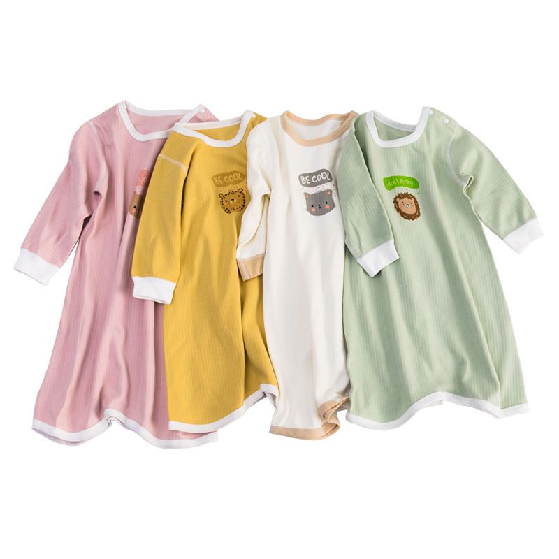 Baby belly protection pajamas spring and autumn baby nightgown pure cotton children's nightdress men and women conjoined anti-kick sleeping bag winter warm