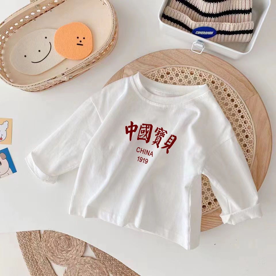 Pure cotton long-sleeved t-shirt  spring and autumn clothes new boys and girls baby top printed T-shirt with tide