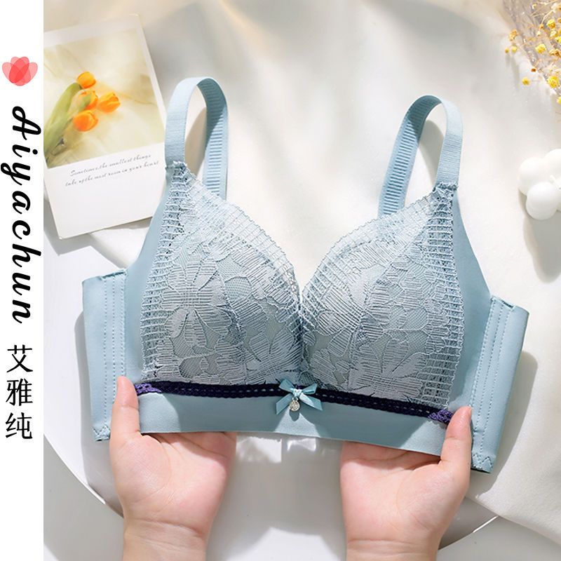 Underwear women gather small breasts to receive auxiliary breasts without steel ring bra set anti-sagging adjustable embroidery bow bra