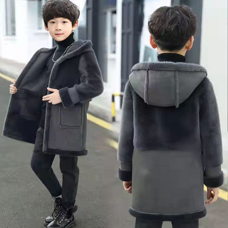 男童防水貂绒外套2022冬季新款加厚儿童中大童皮毛一体中长款大衣