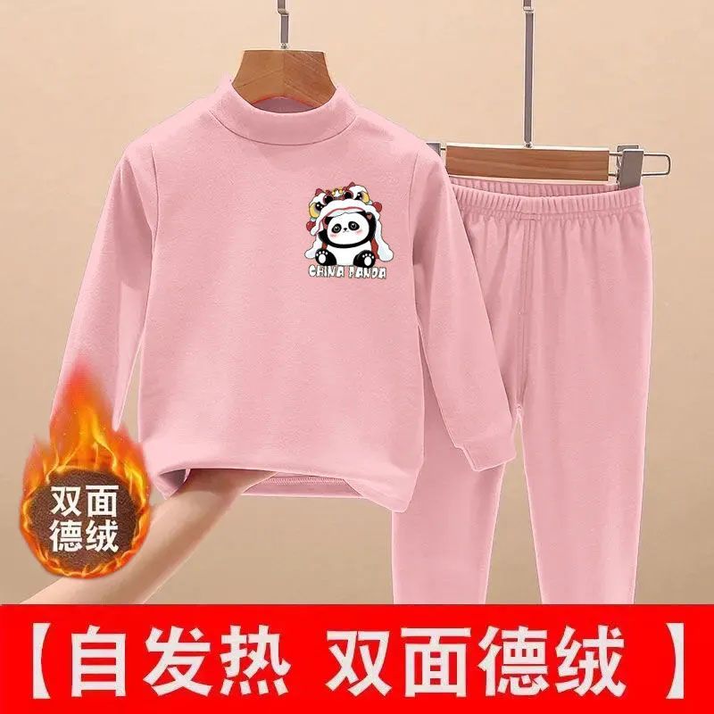 German velvet self-heating children's warm suit autumn and winter underwear for boys and girls plus velvet bottoming elastic girls' velvet suit