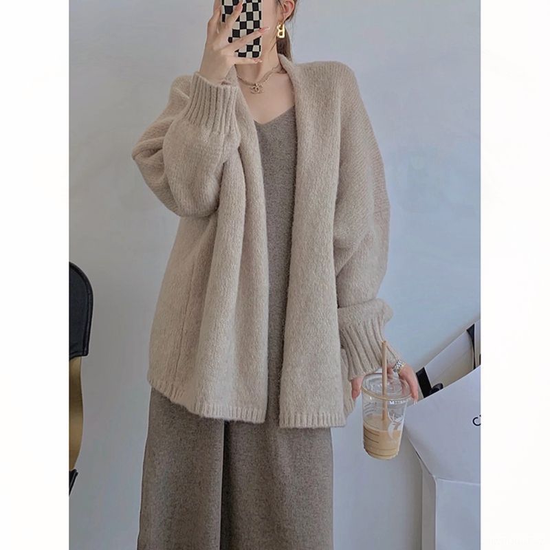 Early autumn new large size women's clothing fat mm temperament slim high-end sweater jacket suspender dress two-piece suit