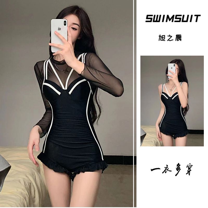 泳衣女夏新款爆款連體性感純欲風小胸聚攏防曬保守學生泡溫泉泳裝
