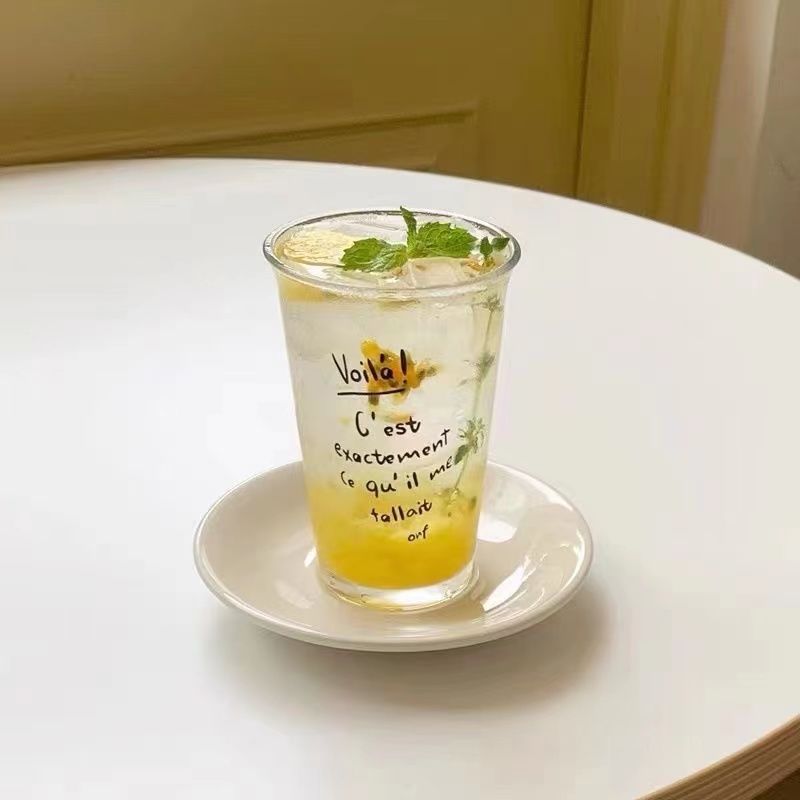 韩国博主ins风同款牛奶早餐杯法式字母玻璃杯果汁杯冰拿铁咖啡杯