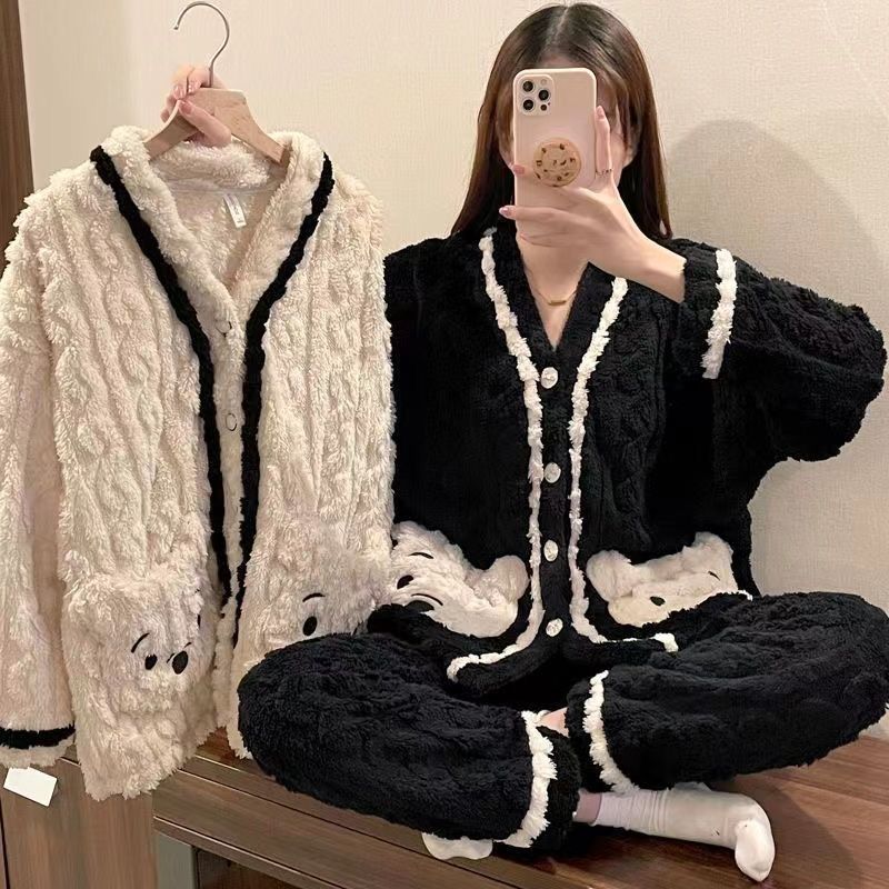 珊瑚絨睡衣女秋冬季加絨加厚學生ins宿舍可外穿冬天家居服套裝女