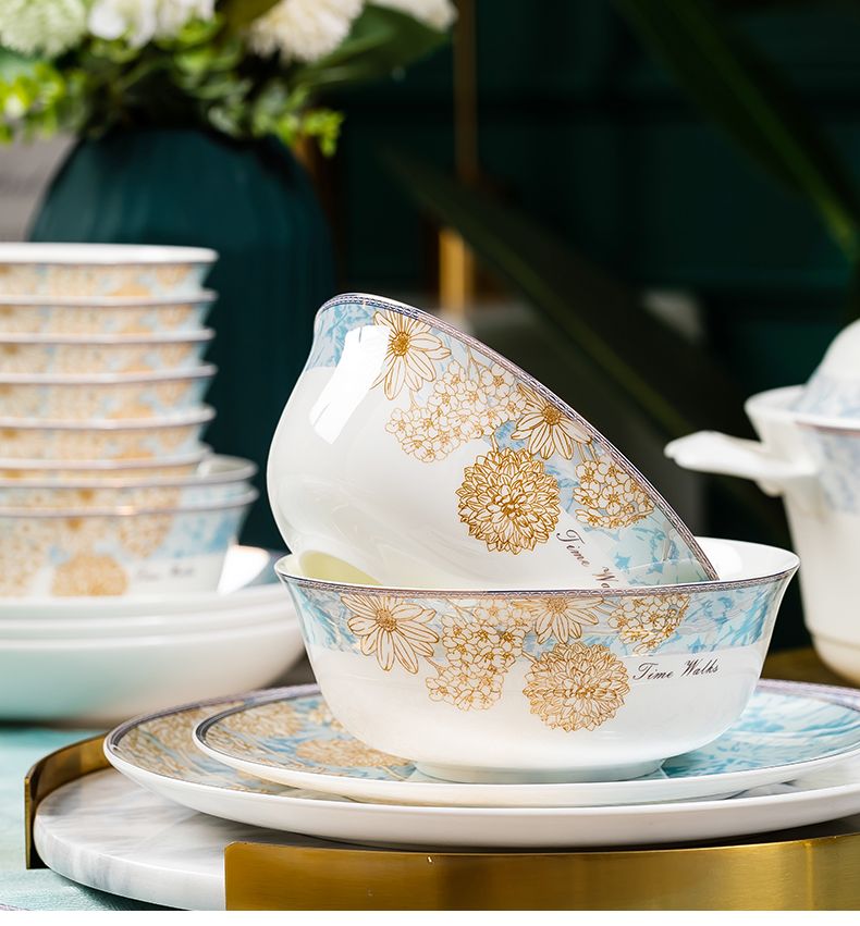 Non-Greasy Jingdezhen And Simple Chinese Style Tableware Ceramic High-Value Bowl Dish Plate Household Bone China_voghion.com