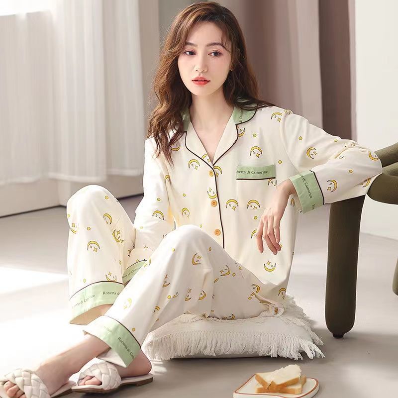 Nanjiren pajamas women's spring and autumn style 2022 new pure cotton long sleeves can be worn outside autumn and winter thin section home service suit