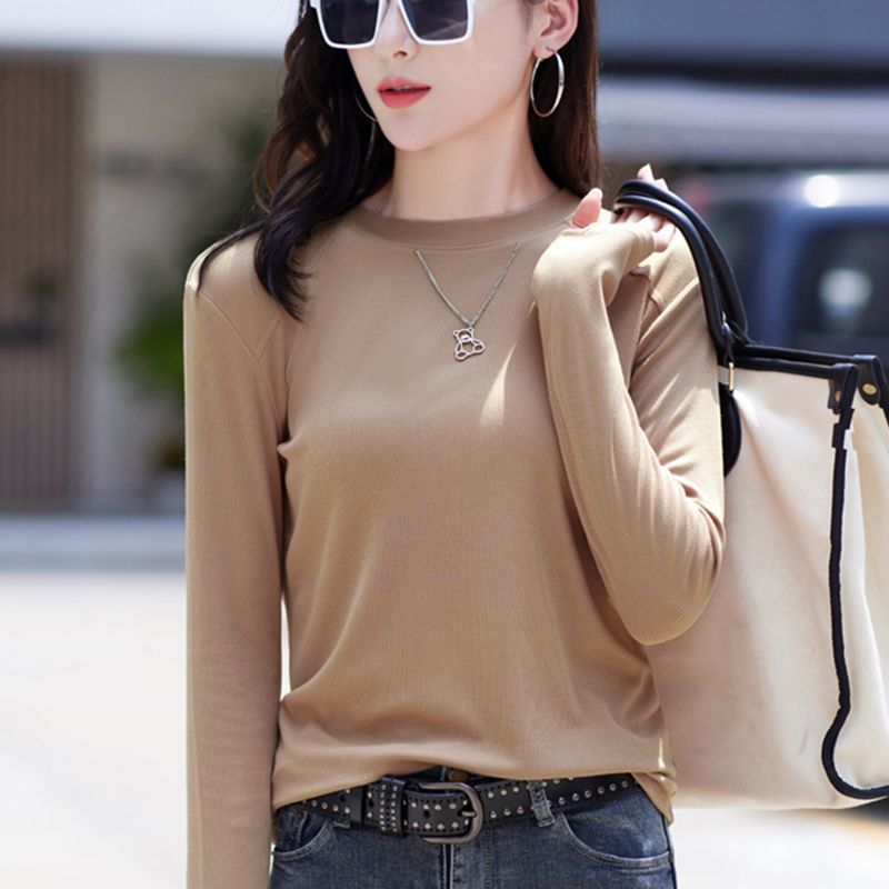 Modal round neck bottoming shirt women 2023 autumn and winter foreign style self-cultivation solid color long-sleeved t-shirt women's necklace top
