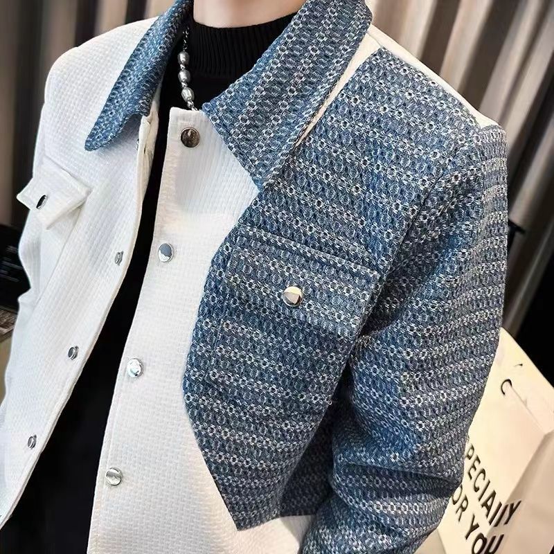 Jacket Men's Design Sense Plus Velvet Thick Stitching Men's Spring and Autumn Tops Autumn and Winter Ruffian Handsome Trendy Brand Jackets Men
