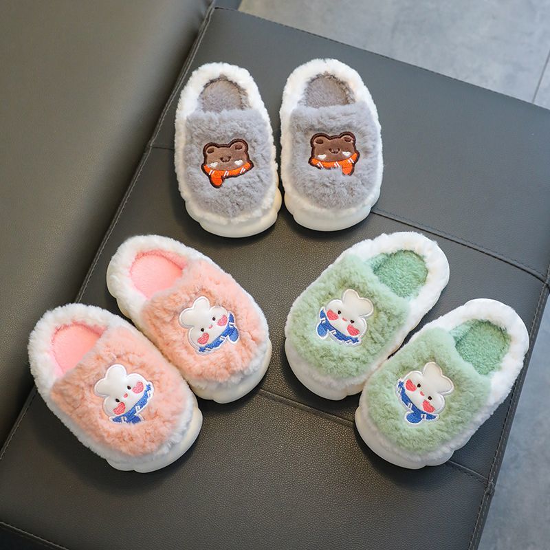 Children's cotton slippers boys and girls baby cute rabbit soft bottom thickened autumn and winter warm non-slip thick bottom cotton slippers