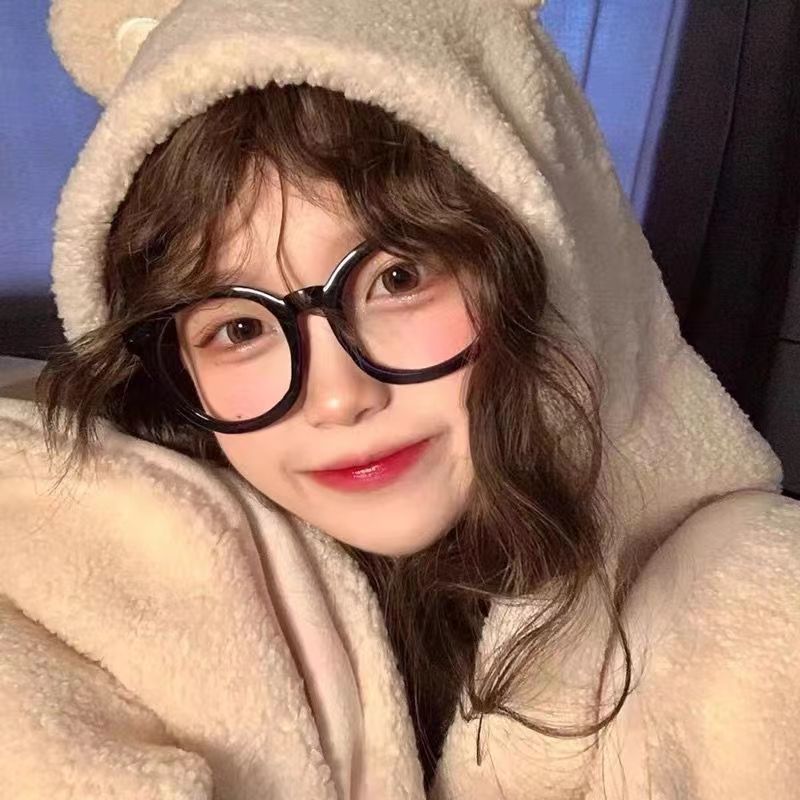 Black-framed glasses for women without makeup, large frames for round faces, retro ins style, small myopia, can be matched with round frames